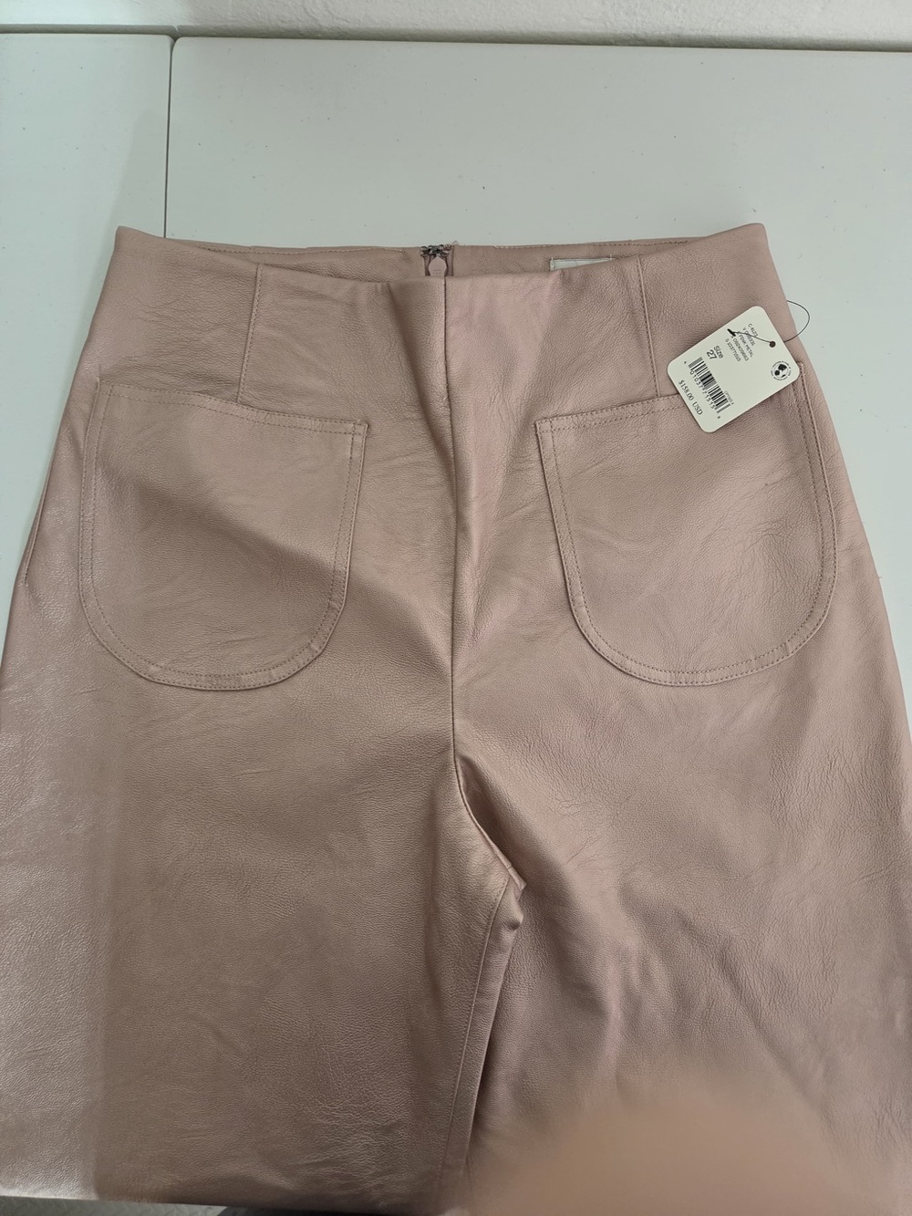 NWT Maeve Colette Crop Metallic Faux Leather Ruffle-Hem Pants Pink Metallic 27 - Picture 9 of 16